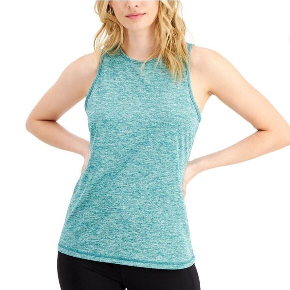 ID IDEOLOGY Women'Essentials Heathered Keyhole-Back Tank Top shirt tropical surf - Picture 1 of 13